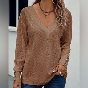 Dokotoo Elegant Brown V-Neck Women's Top. Size M